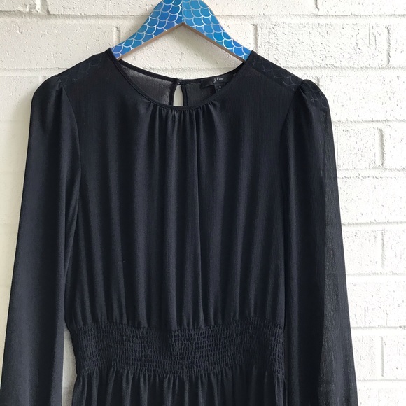 J. Crew Cinched Waist Black Dress in Chiffon - Picture 2 of 5